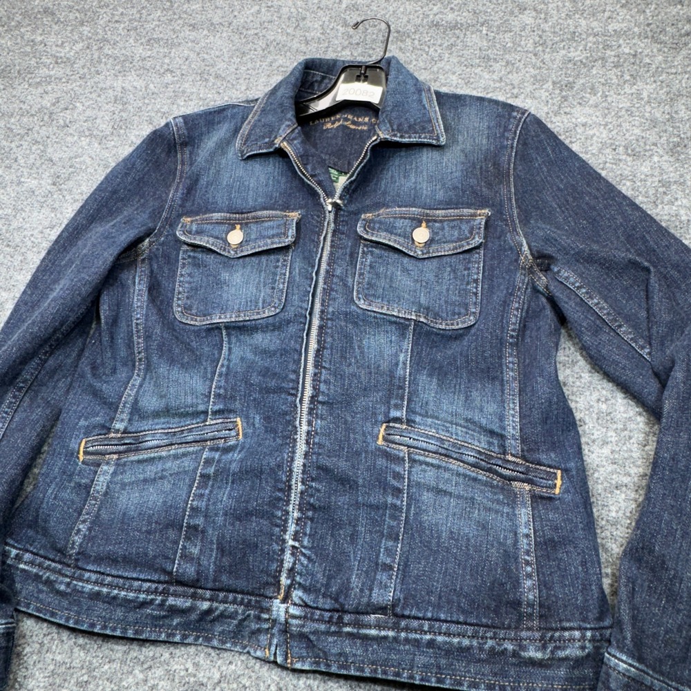 Lauren Ralph Lauren Denim Jacket Womens Large Blue Stretch Full Zip Trucker